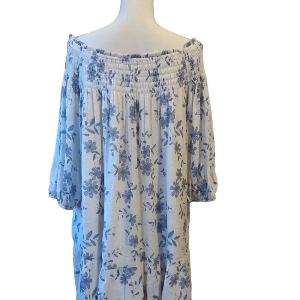 BaeVely smocked floral babydoll off the shoulder dress tunic size M